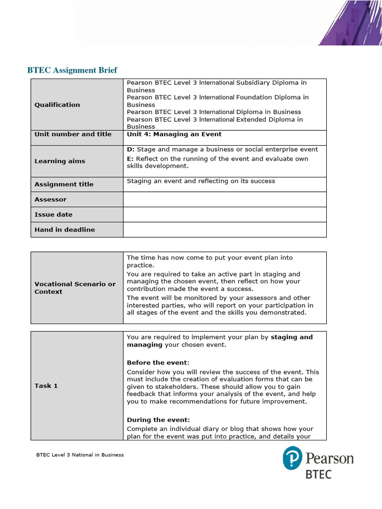 Managing an Event: Assignment Overview | PDF | Evaluation | Business