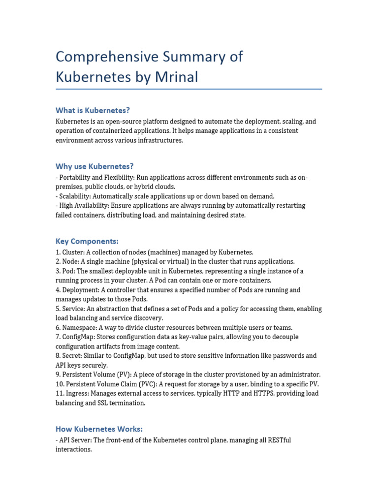 Kubernetes - Summary by Mrinal Sauraj | PDF | Computing | System Software