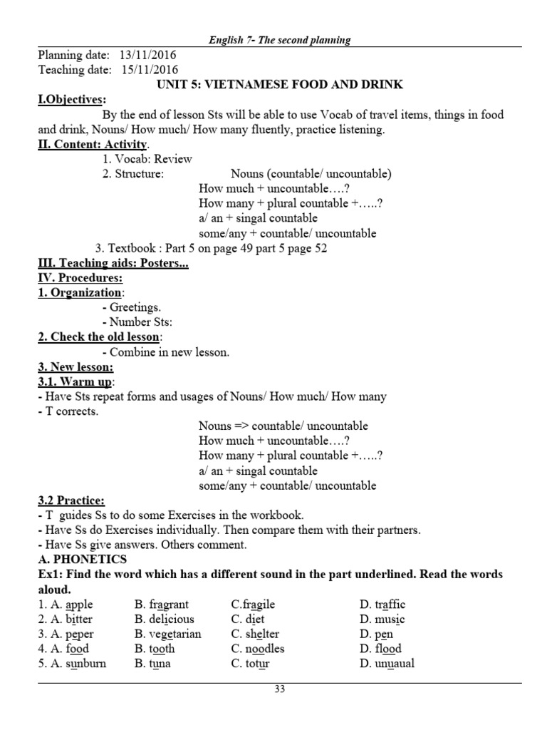 Vietnamese Food & Drink Lesson Plan | PDF | Meal | Lunch