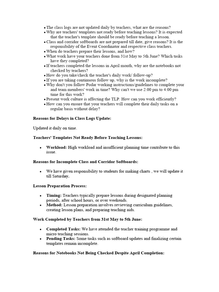 The class logs are not updated daily by teachers pdf teachers