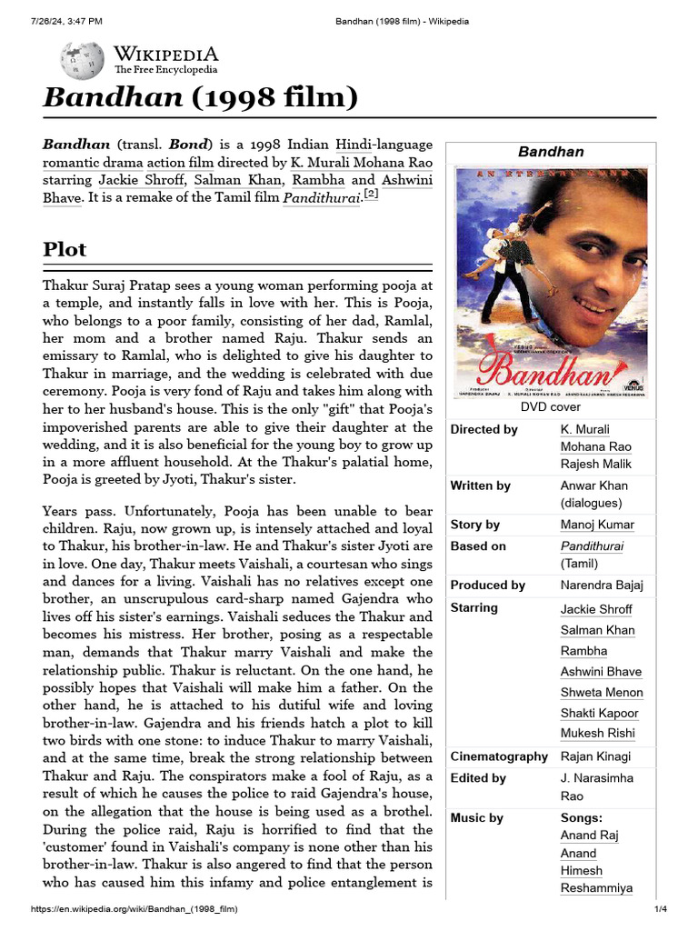Bandhan (1998 Film) - Wikipedia | PDF
