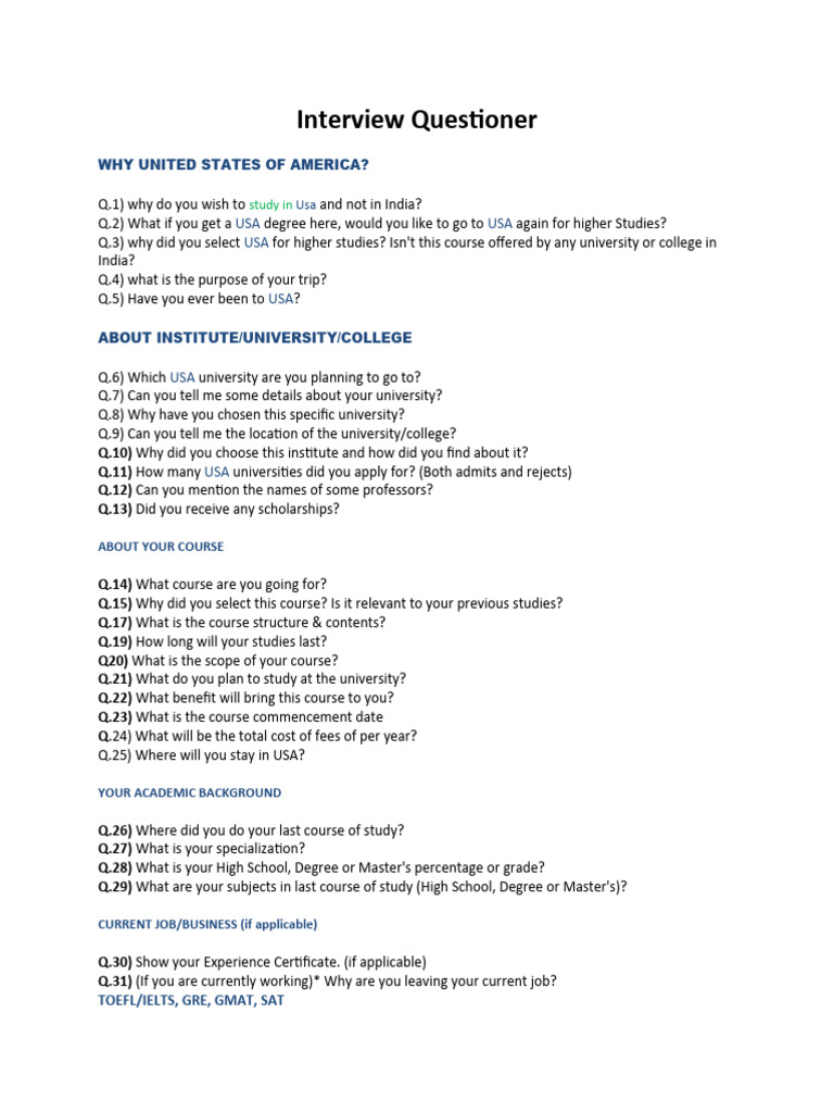 Final Interview Questionnnaire | PDF | University | Educational Stages