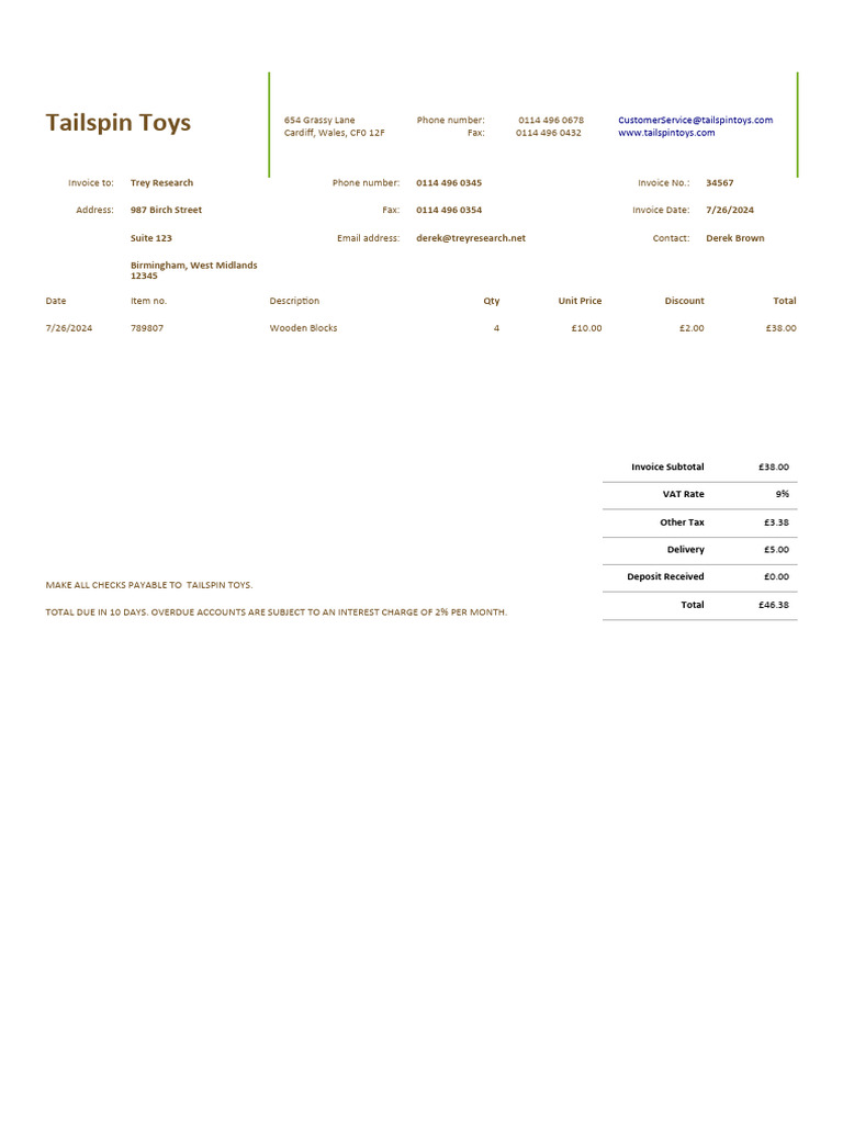 Invoice for Trey Research - Tailspin Toys | PDF | Invoice | Economies