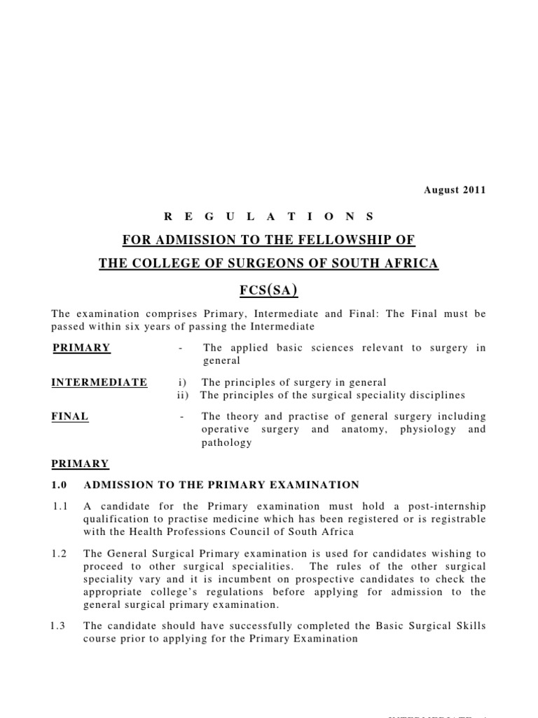 FCS(SA) Exam Regulations Overview | PDF | Shock (Circulatory) | Immune ...
