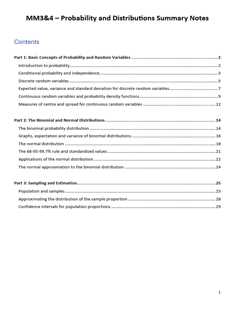 Probability and Distributions Overview | PDF | Probability Distribution ...