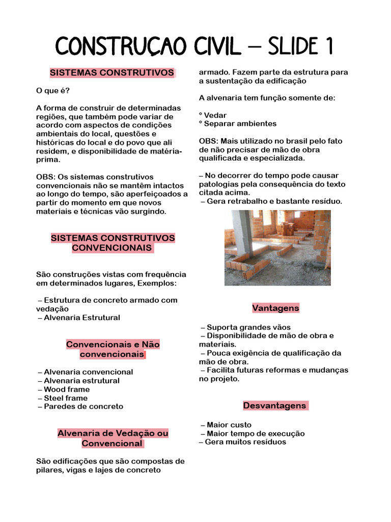 Sistemas Construtivos na Construção Civil | PDF | Alvenaria | Desperdício
