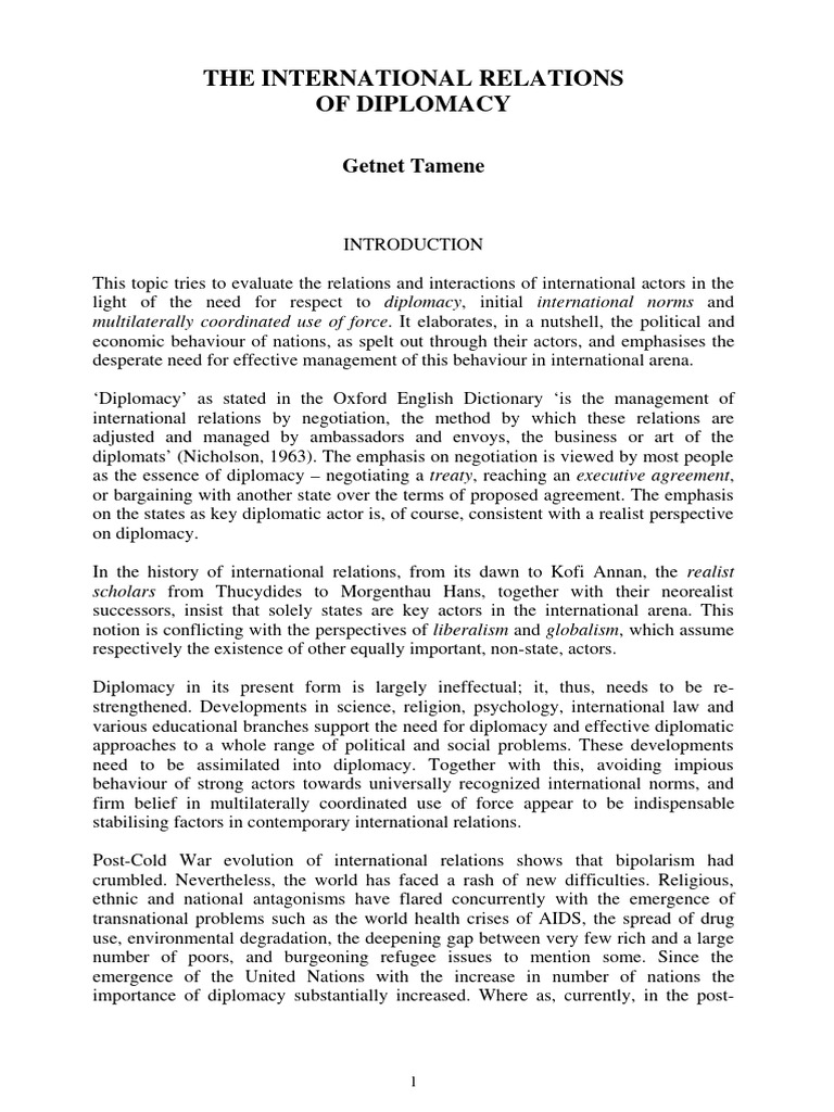 Diplomacy in IR | PDF | International Relations | Hegemony