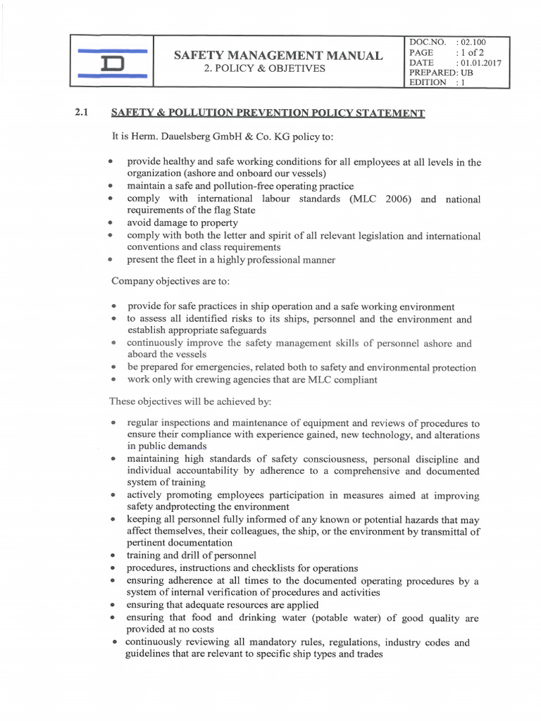 02.100 Safety Polution Prevention Policy Statement | PDF
