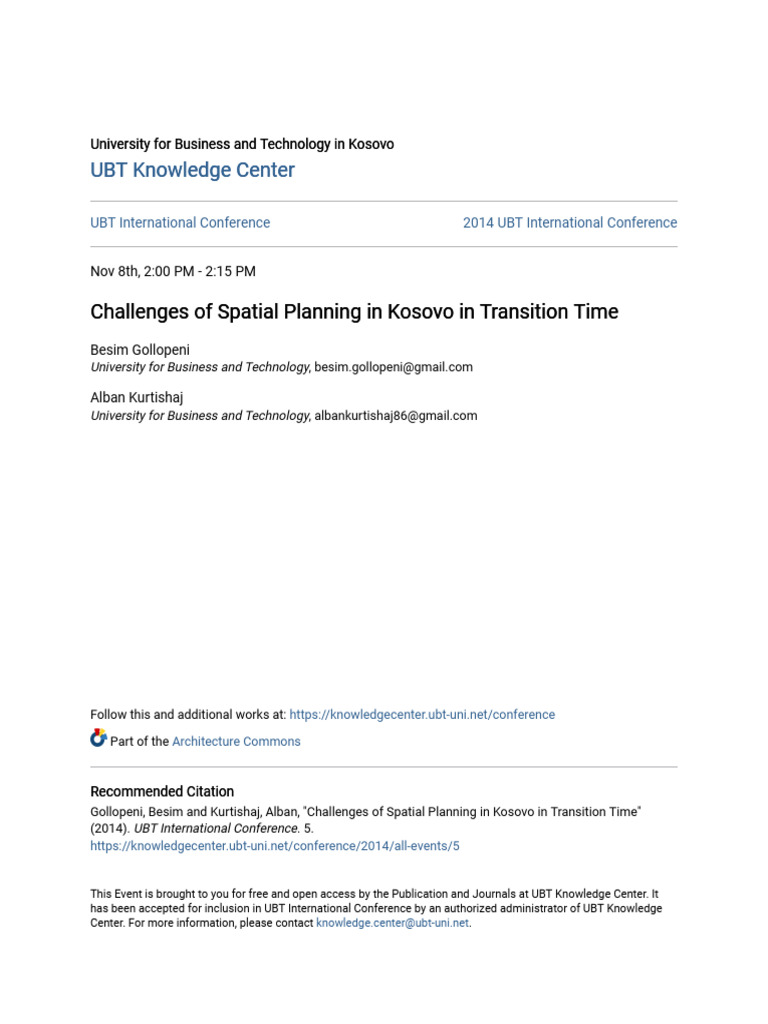 Challenges of Spatial Planning in Kosovo in Transition Time | PDF | Policy
