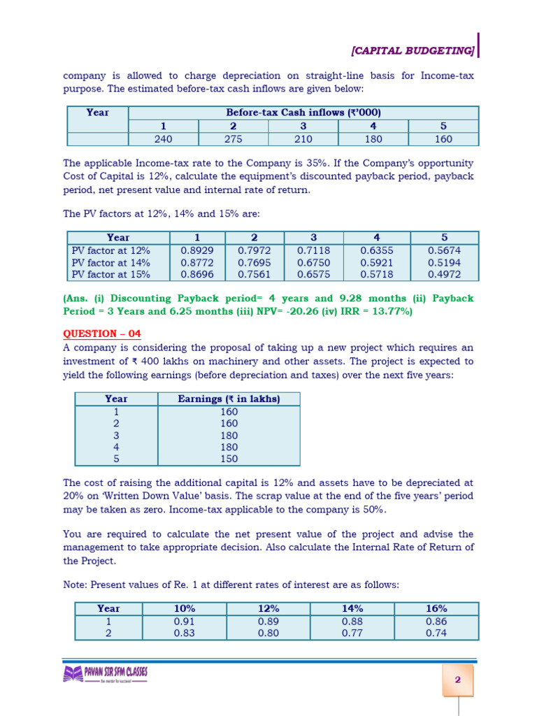 Ca Inter2 Pdf Net Present Value Capital Budgeting