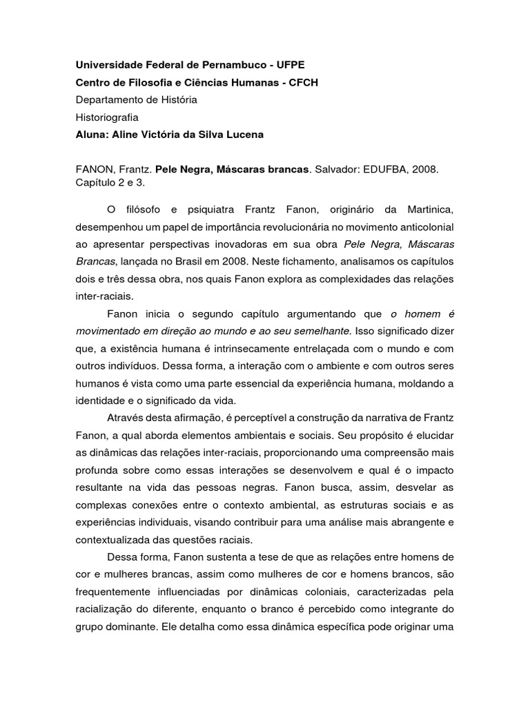 Análise dos Capítulos 2 e 3 de Fanon | PDF | Frantz Fanon | Racismo