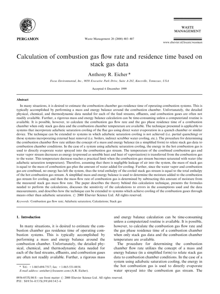 Calculation of Combustion Gas Flow Rate and Residence Time Based On ...