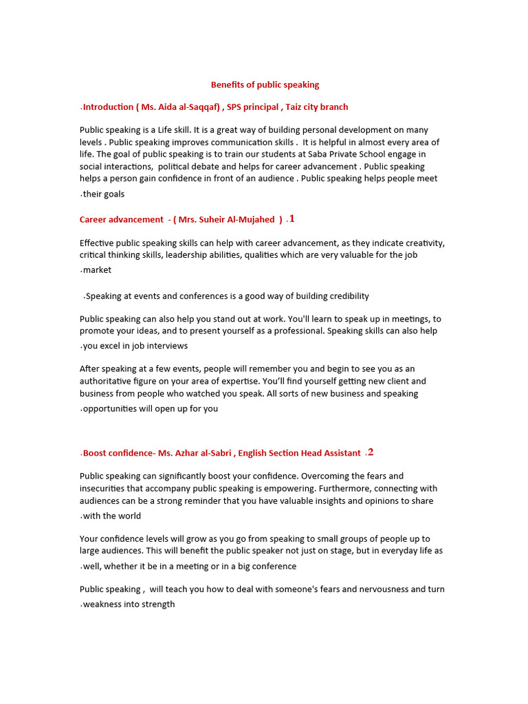 Benefits of Public Speaking Skills | PDF | Public Speaking | Vocabulary
