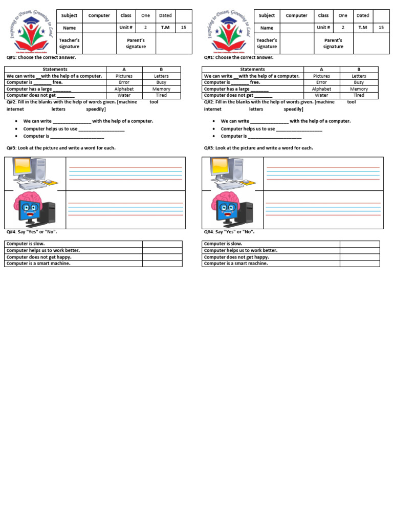 Class 1 Computer Workbook PDF | PDF | Computing | Computer Science
