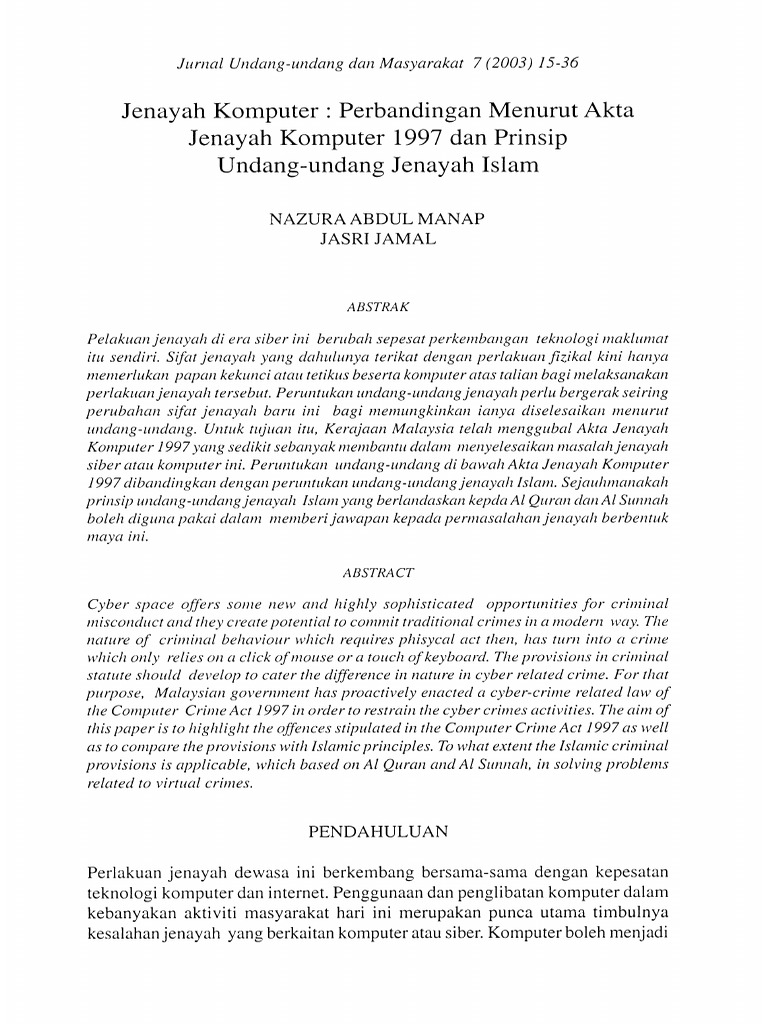 Jenayah Komputer Perbandingan Menurut Akta Jenayah Komputer 1997 Dan