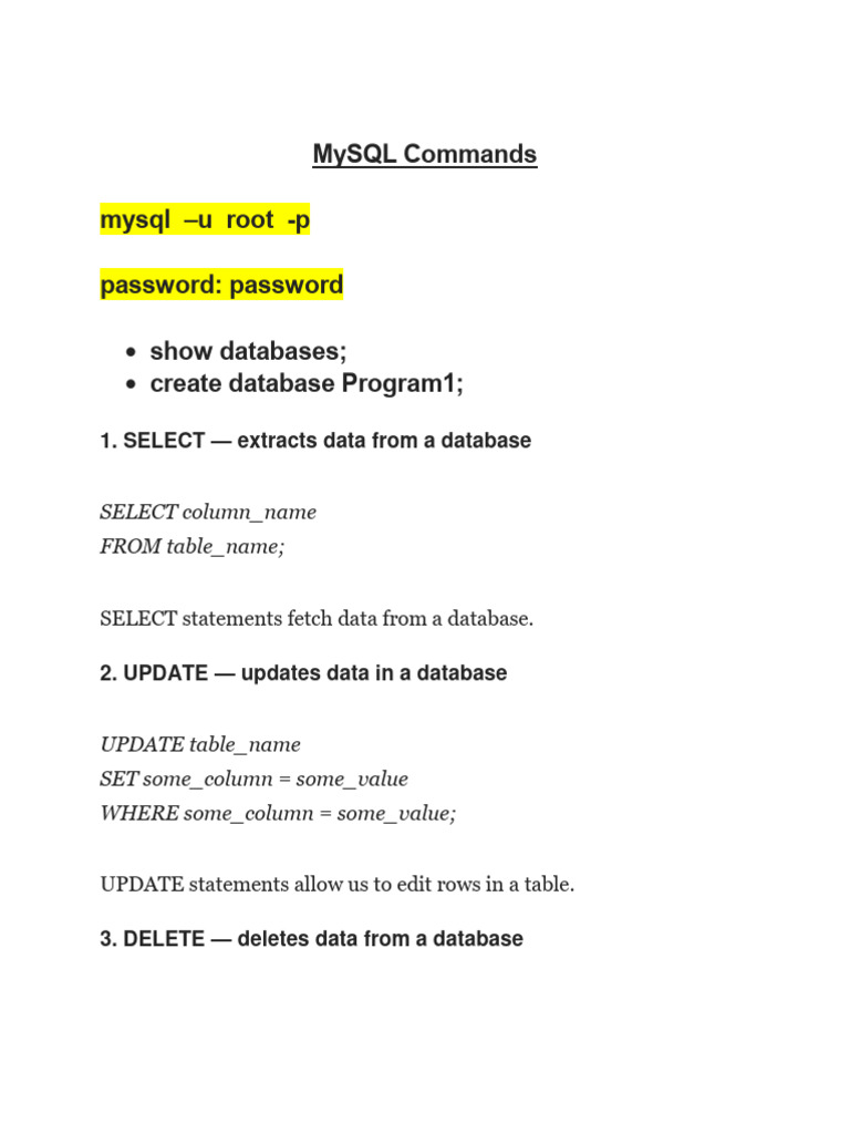 SQL Basic Commands | PDF