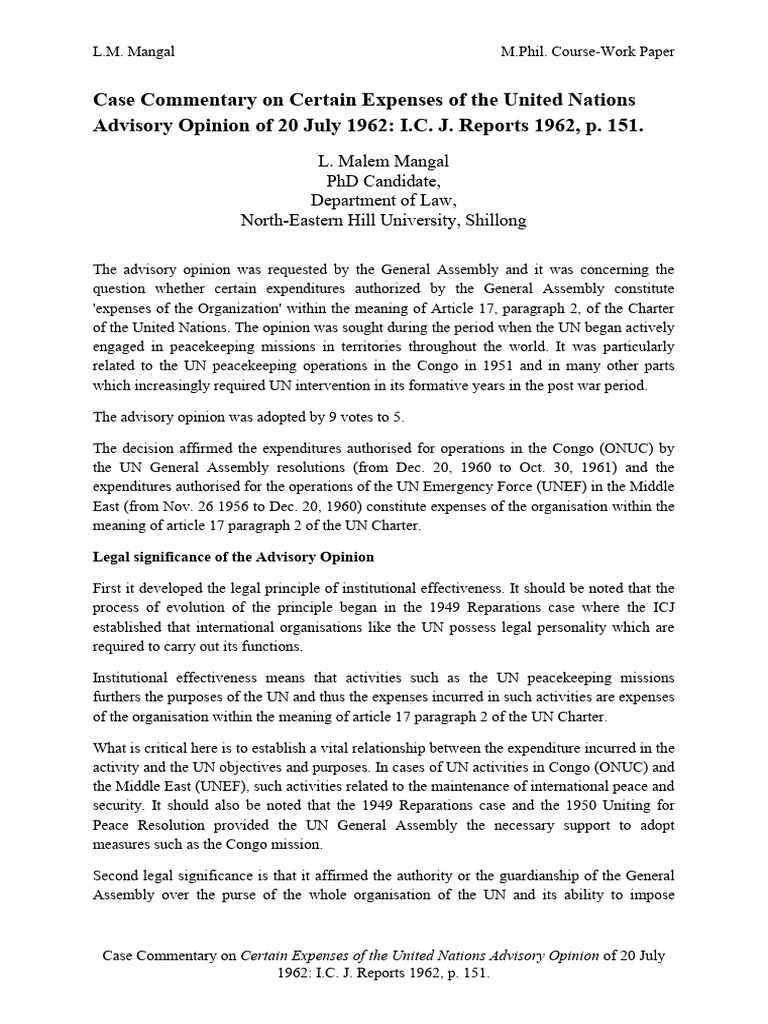 UN Advisory Opinion on Expenses Case | PDF | United Nations ...
