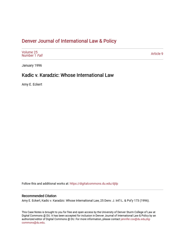 Kadic v. Karadzic - Whose International Law | PDF | International Law ...