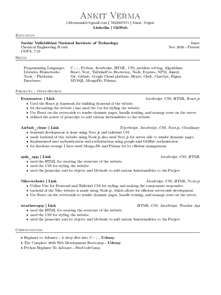 Ankit Verma's Tech Portfolio | PDF | Java Script | Web Development