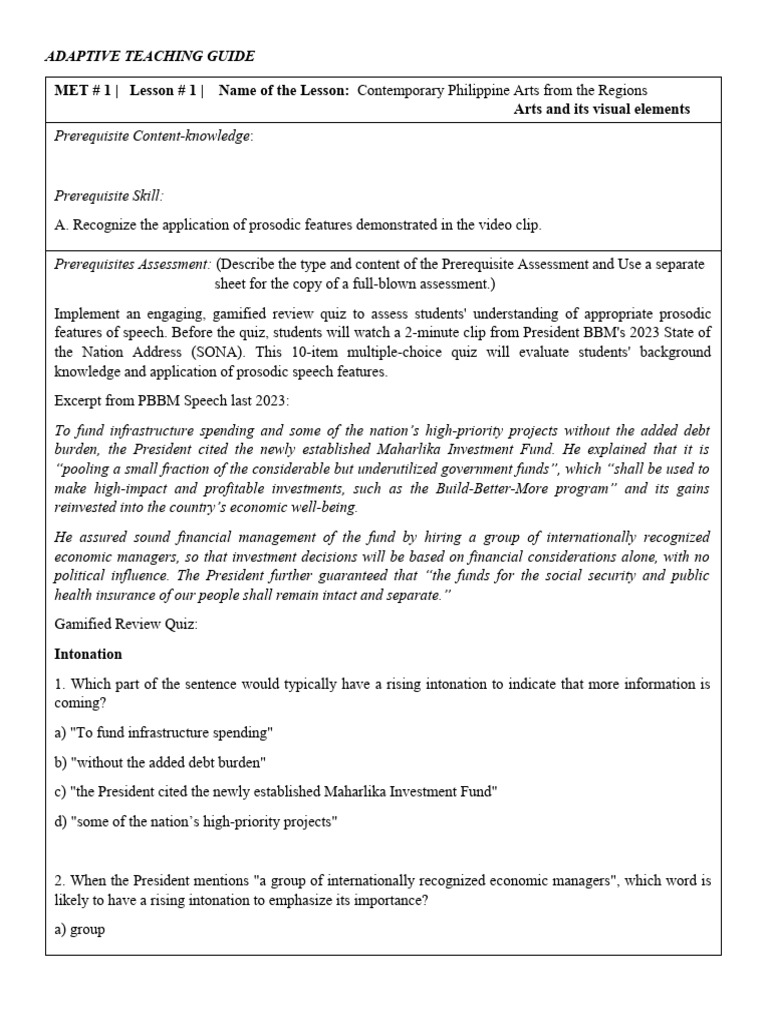 Prosodic Features in Speech Teaching Guide | PDF | Communication ...