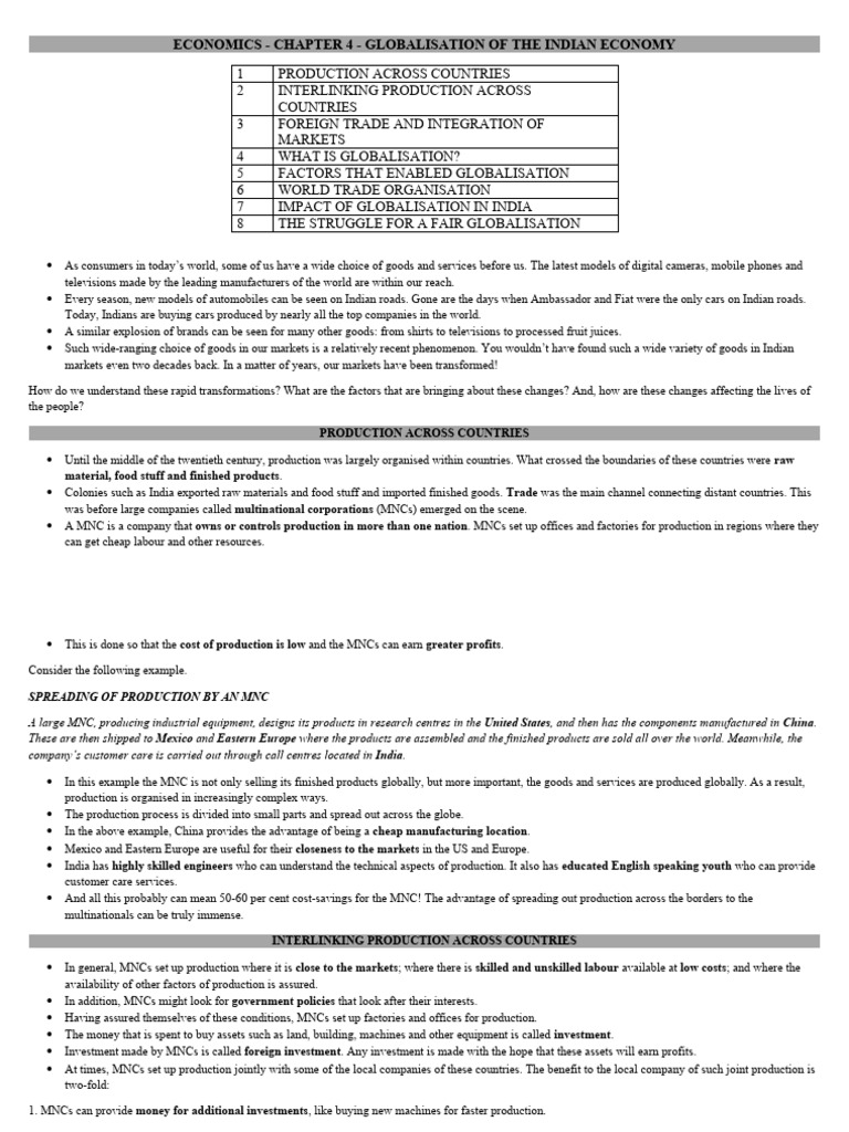 Done - Eco - 4 - Globalisation of The Indian Economy | PDF ...