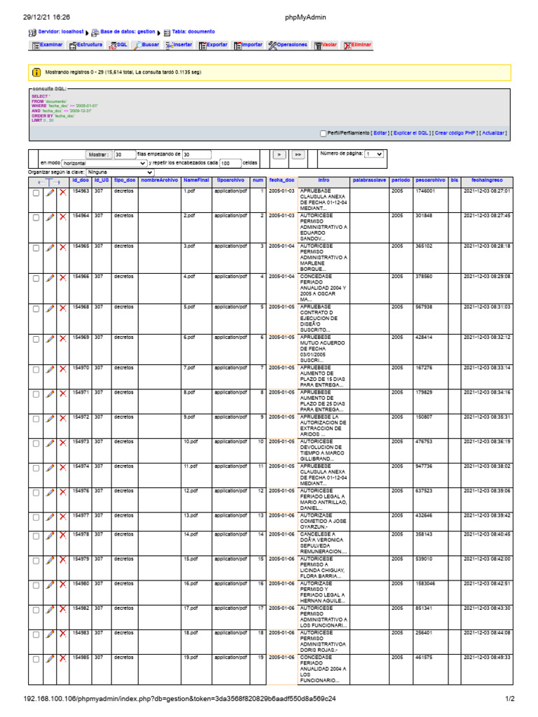 Eliminación de Documentos 2005-2009 | PDF | SQL | Gestión de datos