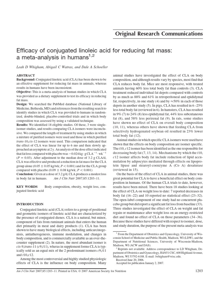 Efficacy of Conjugated Linoleic Acid For Reducing Fat Mass - A Meta ...