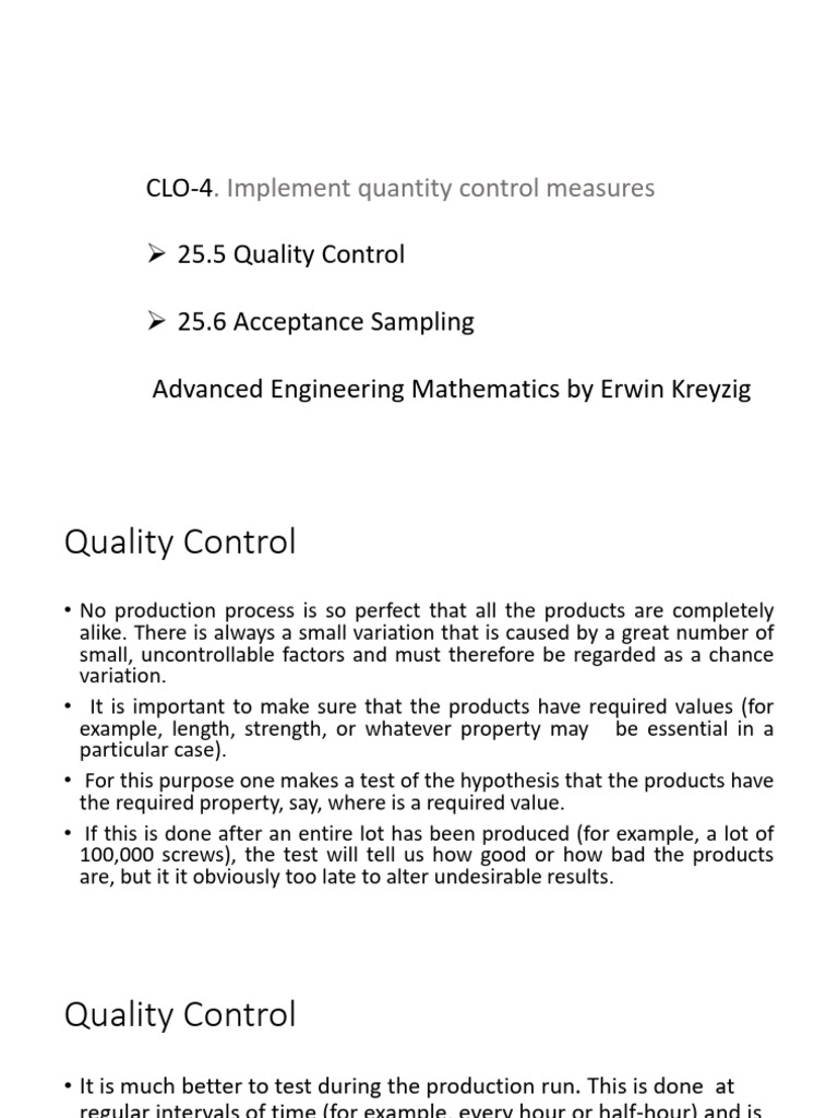 Quality Control and Acceptance Sampling | PDF | Variance | Mean