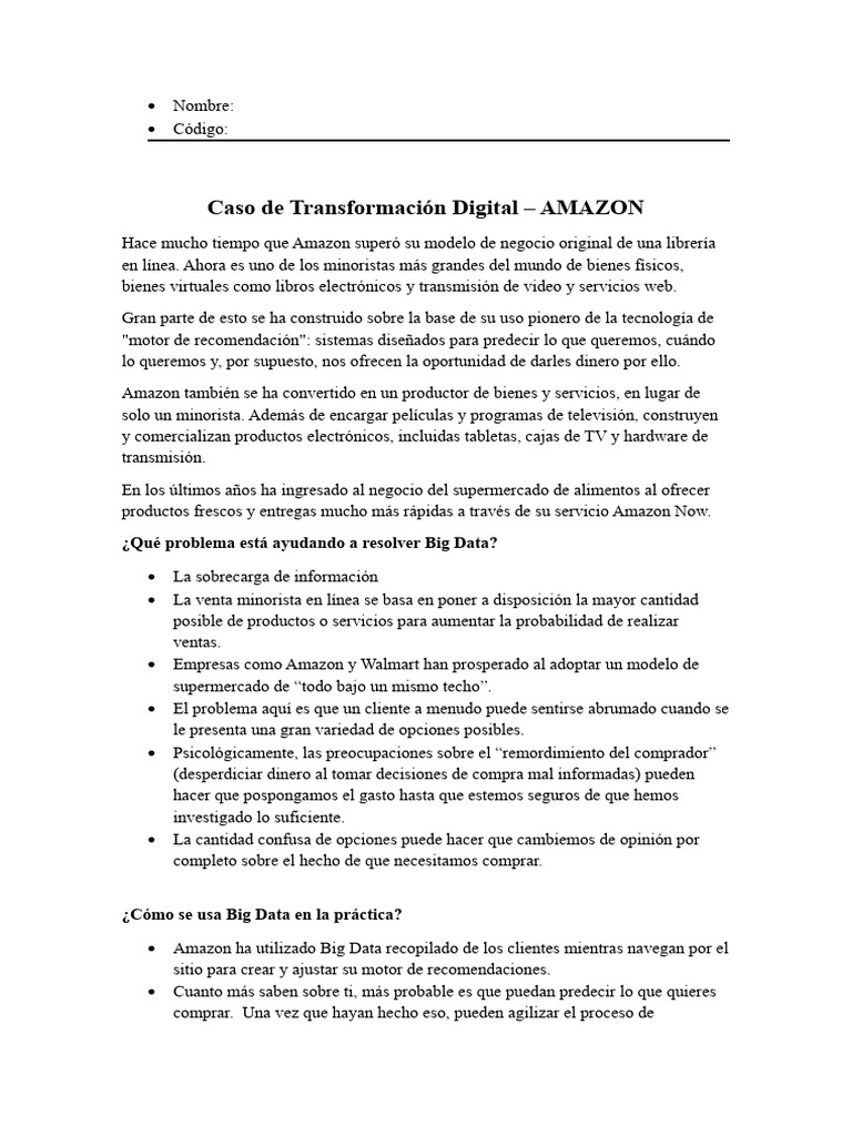 Amazon: Transformación Digital y Big Data | PDF | Big Data | Streaming ...