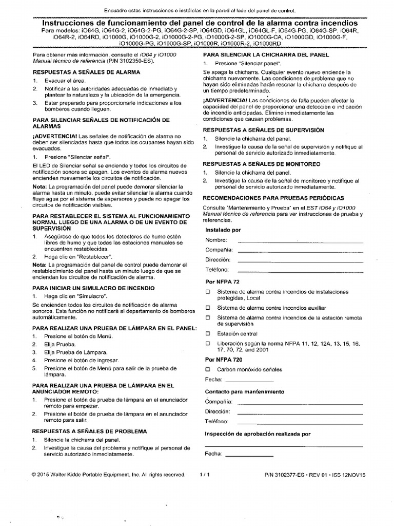Instrucciones de Funcionamiento Del Panel de Control de La Alarma ...