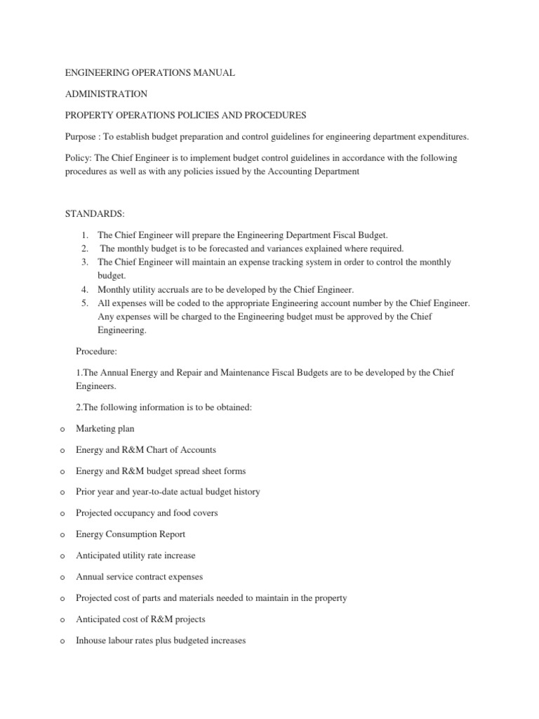 Engineering Department Budget SOP | PDF | Duct (Flow) | Fire Sprinkler ...