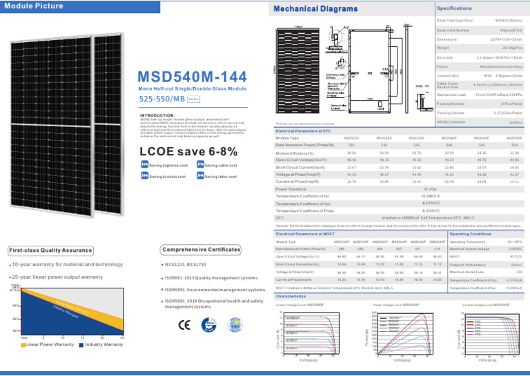 550W Mono Solar Panel Specifications | PDF | Electrical Engineering ...