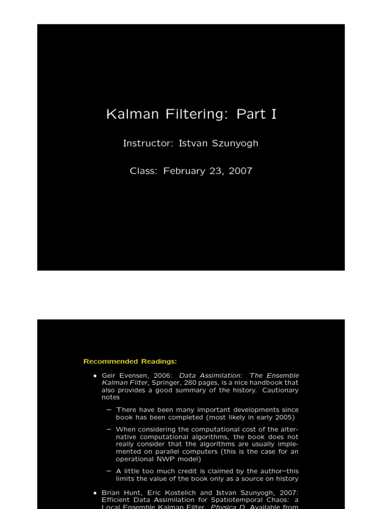 Kalman Filtering Overview by Szunyogh | PDF | Kalman Filter | Normal ...