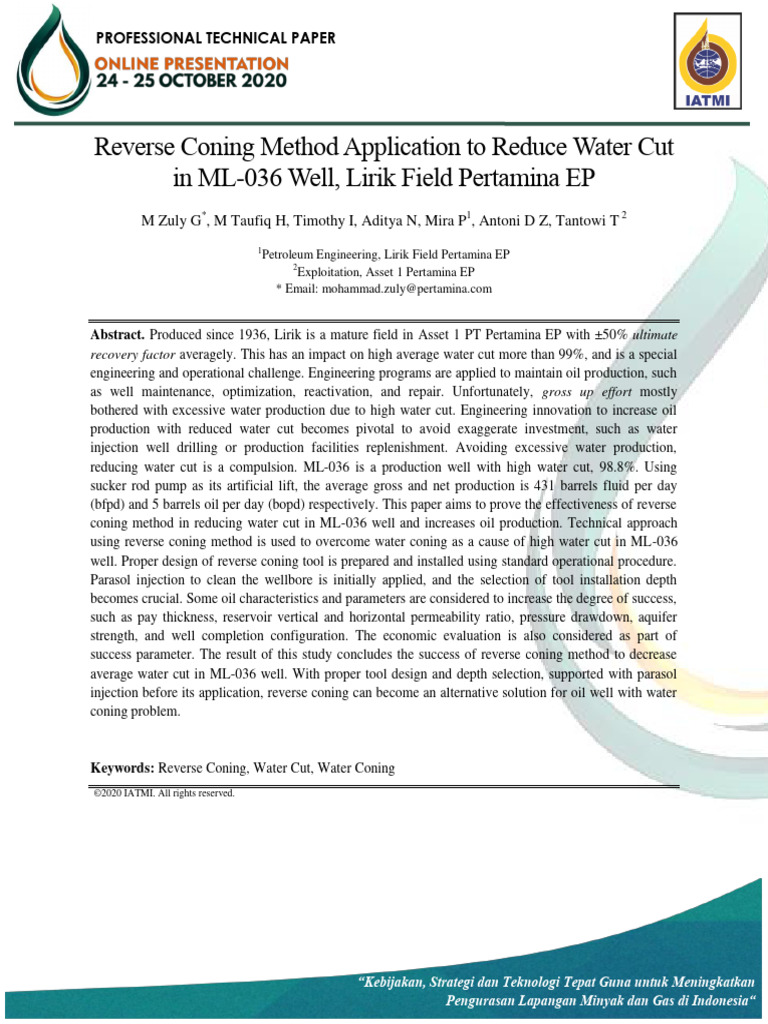 Reverse Coning to Reduce Water Cut | PDF | Extraction Of Petroleum ...