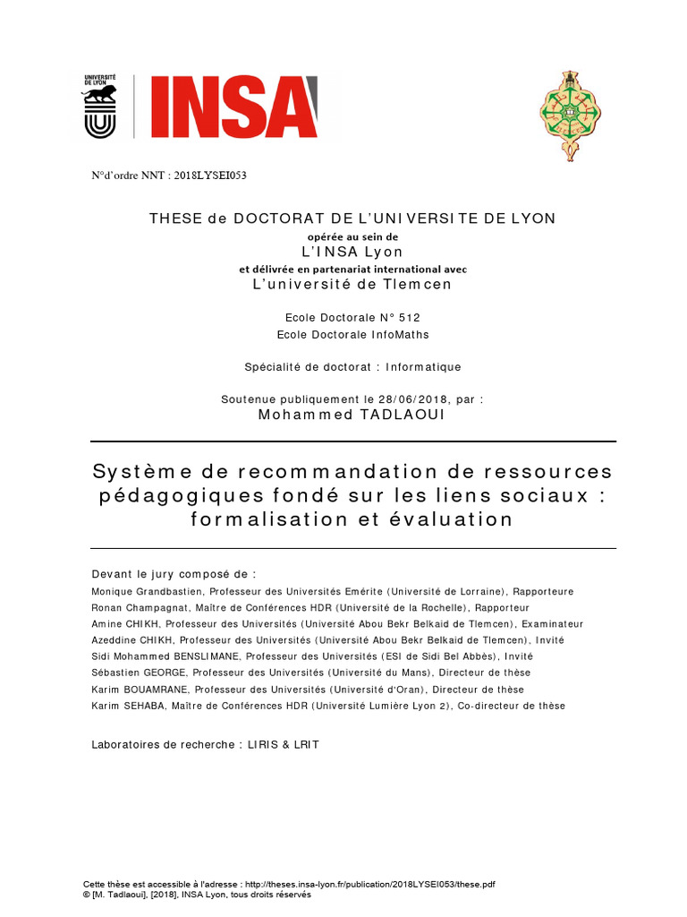 Système de Recommandation de Ressources Pédagogiques Fondé Sur Les ...