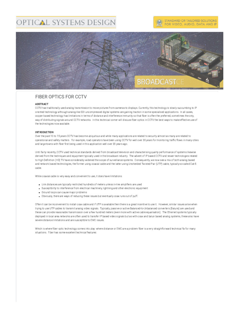 Fiber Optic Solutions for CCTV Systems | PDF | Optical Fiber | Video