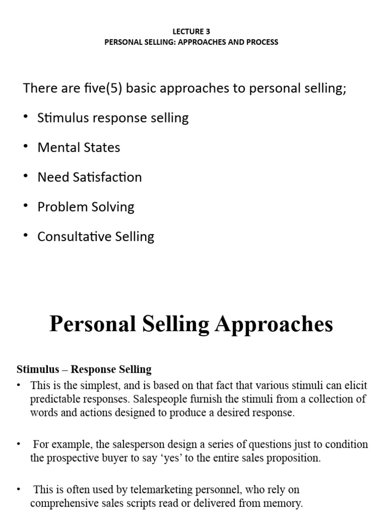 Personal Selling Approaches & Process | PDF | Sales | Social Psychology