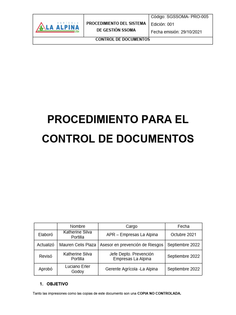 SG Ssoma - Pro - 005 - Control de Documentos y Registros | PDF ...