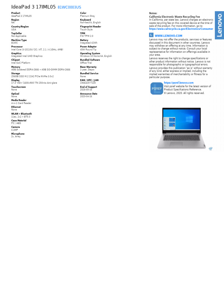 User Manual Lenovo IdeaPad 3 (English - 106 Pages) | PDF | Lenovo ...