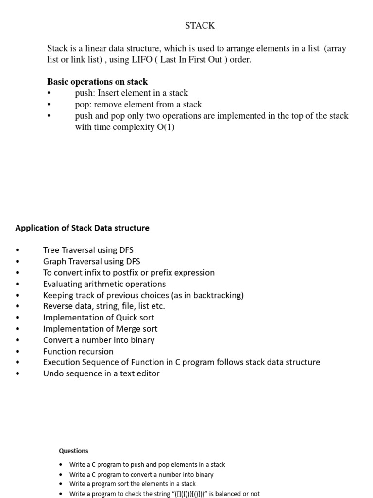 Stack Data Structure: Operations & Applications | PDF | Computer ...