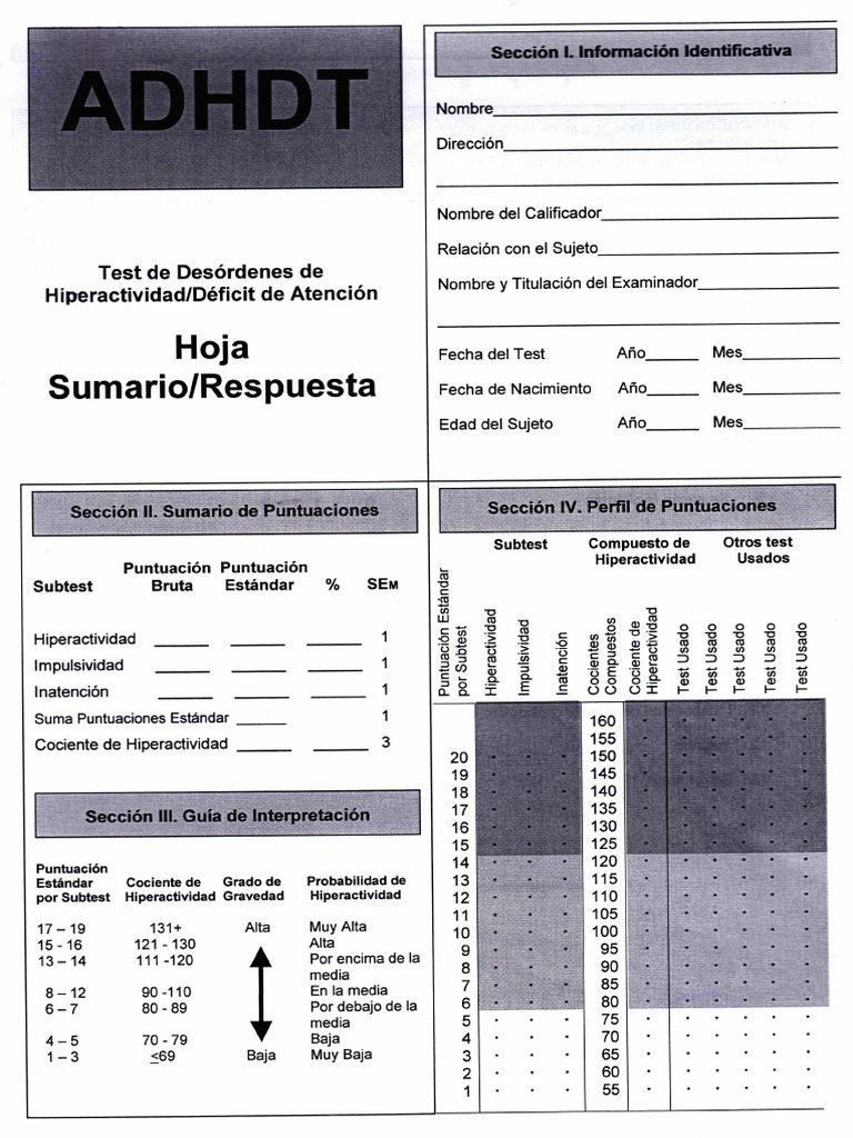 CUESTIONARIO DE DESORDENES DE HIPERACTIVIDAD DEFICIT DE ATENCION | PDF