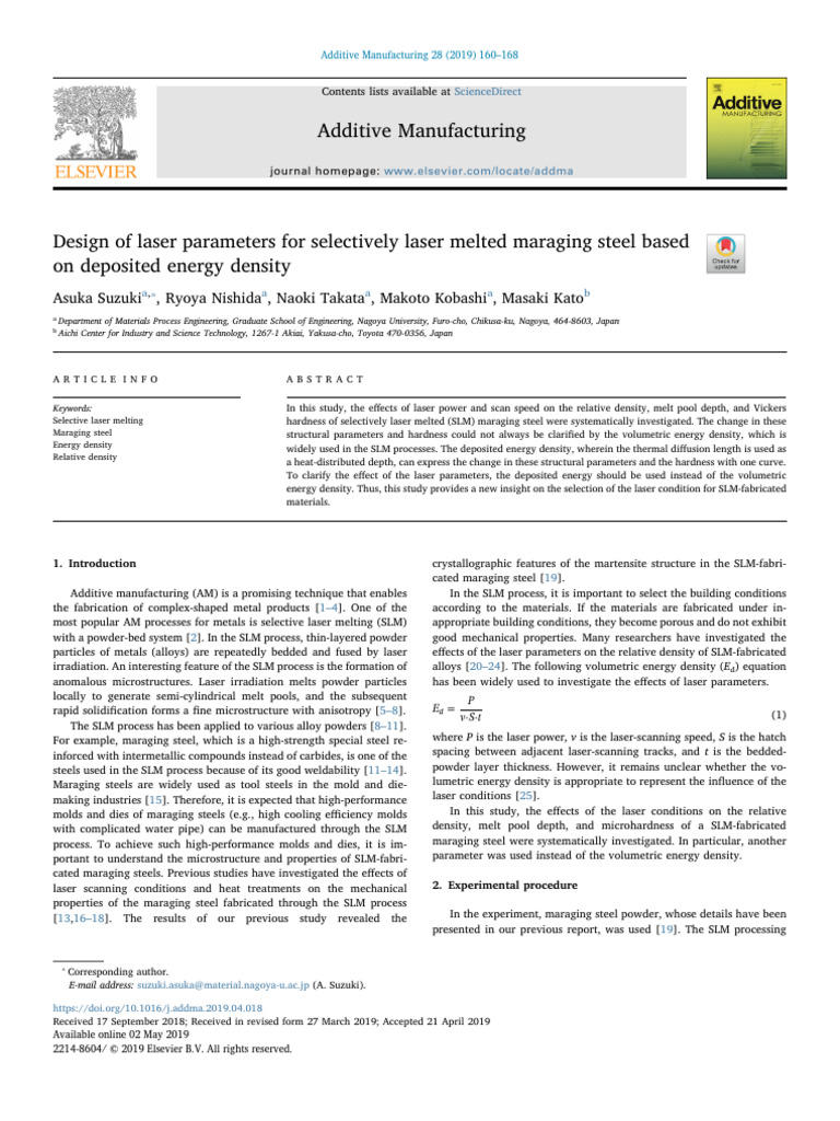 Design of Laser Parameters For Selectively Laser Melted Maraging Steel ...