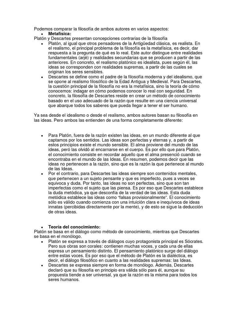 Relacion Platon Con Descartes Para Selectividad Descargar Gratis Pdf