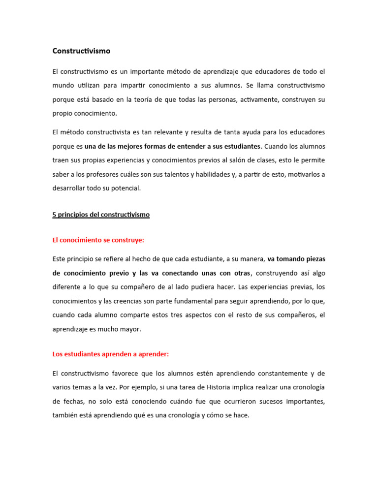 Principios del Constructivismo en Educación | PDF | Constructivismo ...