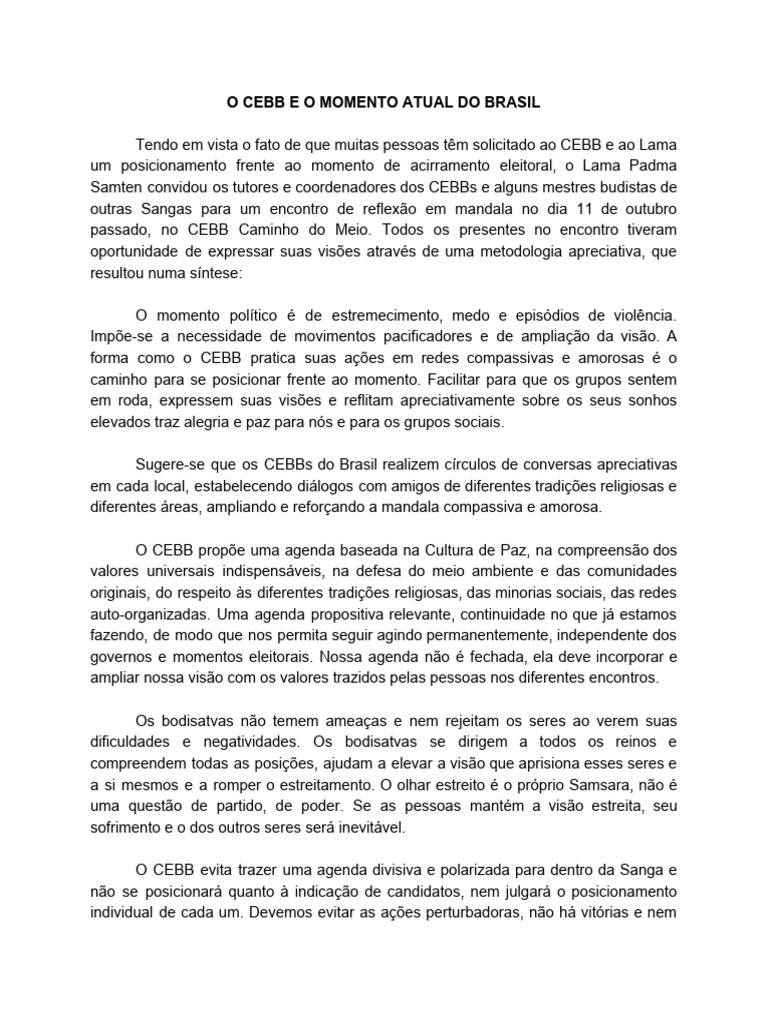 CEBB e a Cultura de Paz no Brasil | PDF | Brasil