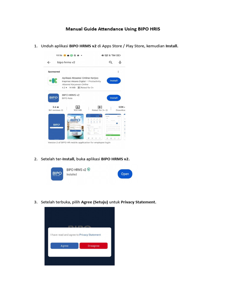 Panduan Login dan Absensi BIPO HRIS | PDF | Karier & Perkembangan | Bisnis