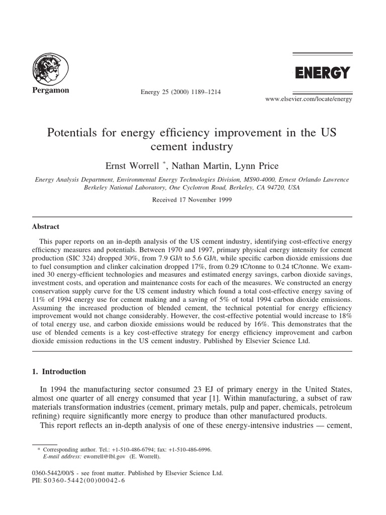 Energy Efficiency in US Cement Industry | PDF | Cement | Mill (Grinding)