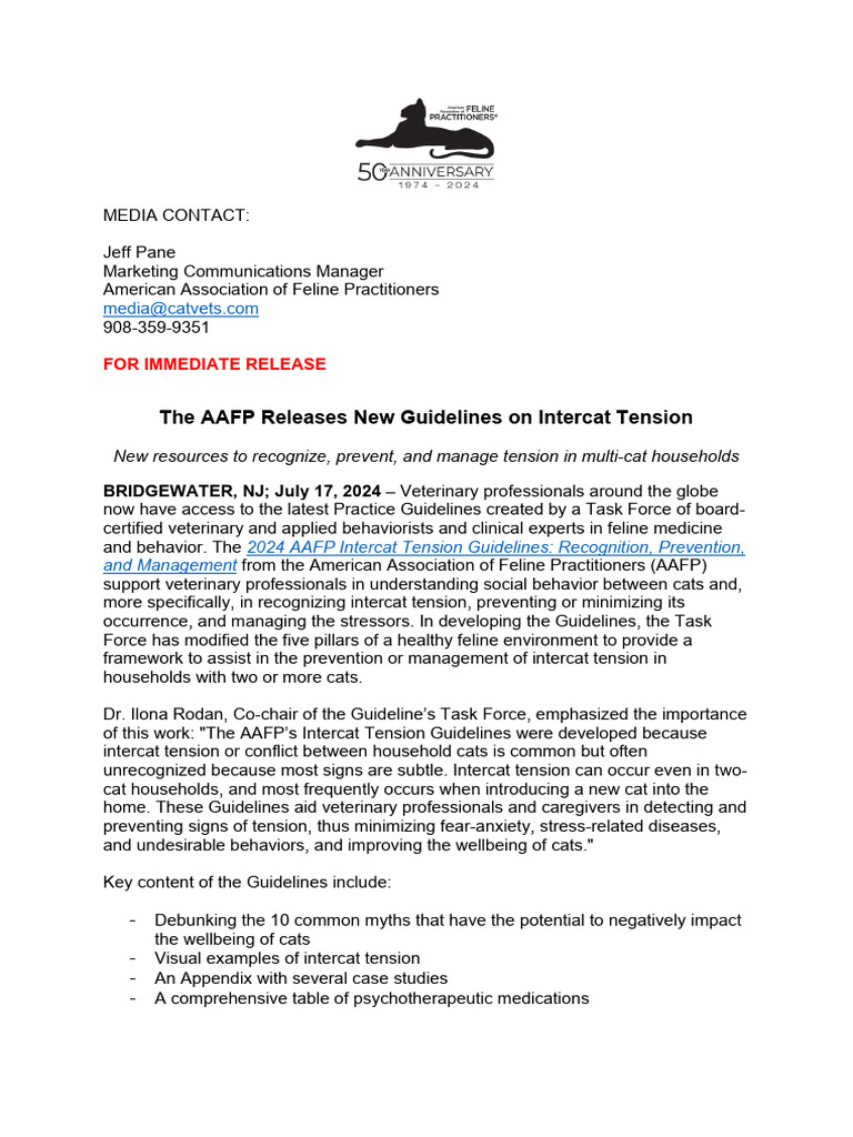2024 AAFP Intercat Tension Guidelines | PDF | Medicine | Caregiver