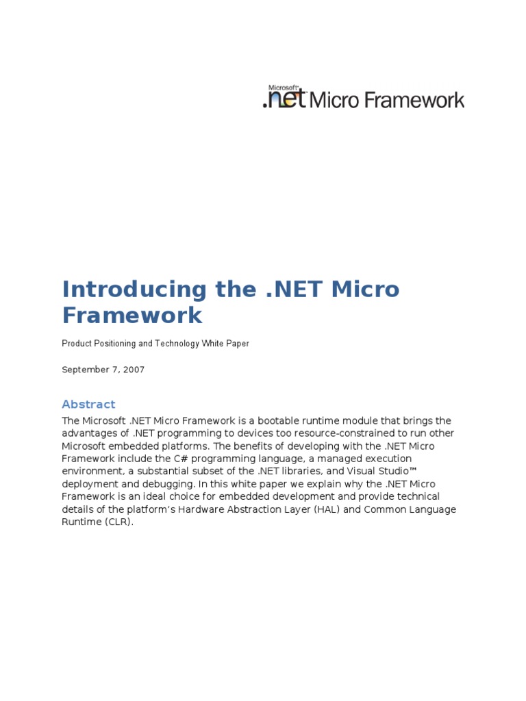 Net Micro Framework White Paper | PDF | Microsoft Visual Studio ...