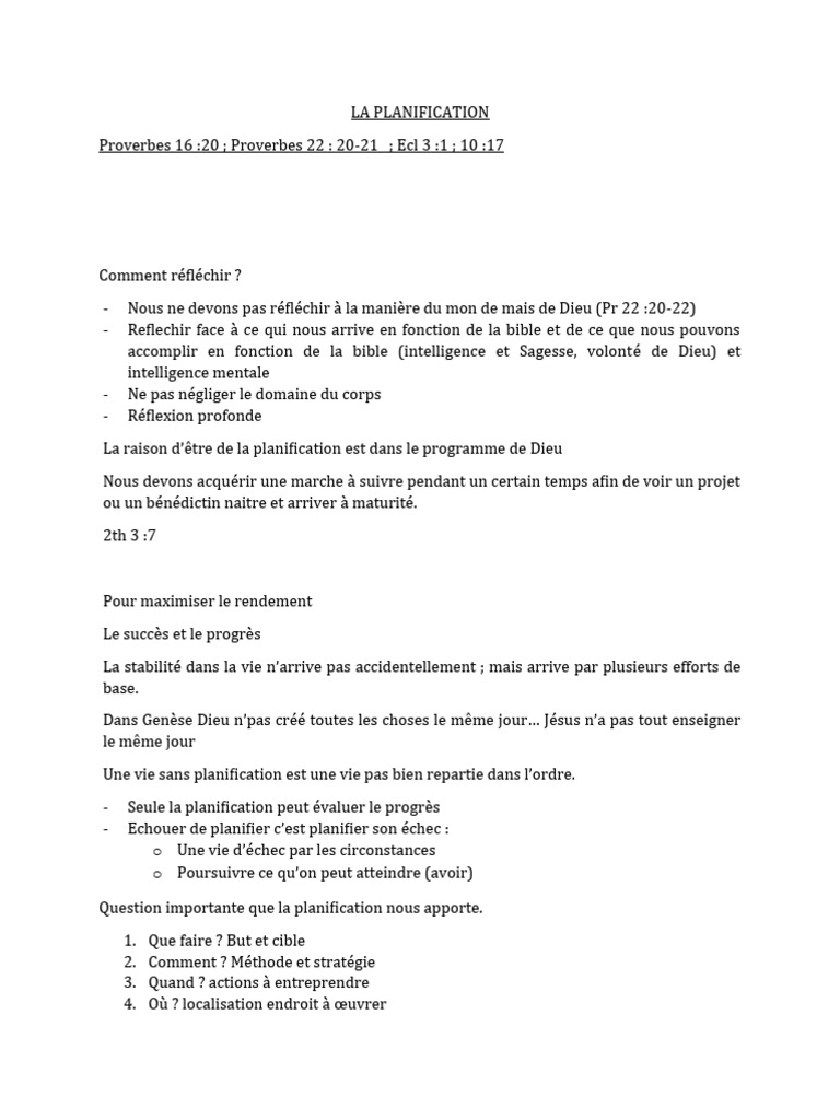 Planification selon la sagesse divine | PDF | Planification | Dieu